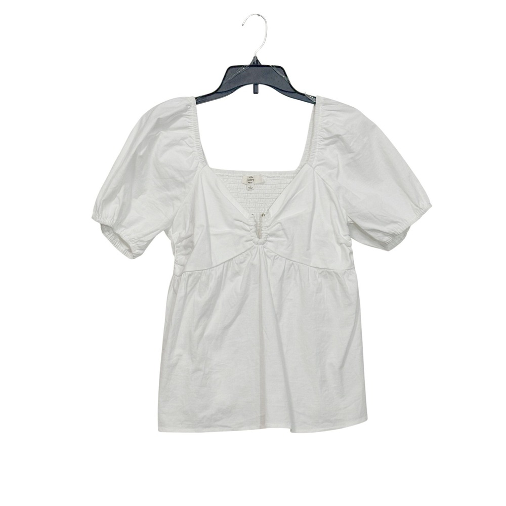 Entro - The Gigi Top -White Babydoll Top Square Neck Smocked Back Size Large